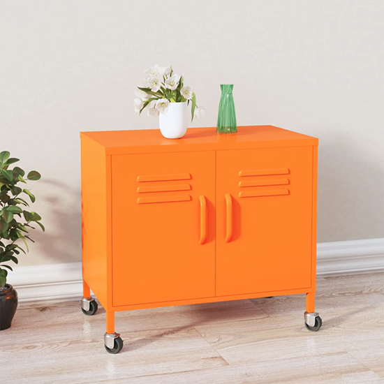 Emrik Steel Storage With Castors In Orange Furniture in Fashion