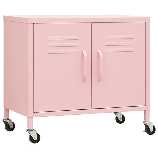 Emrik Steel Storage Cabinet With Castors In Pink_2