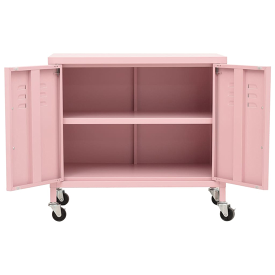 Emrik Steel Storage Cabinet With Castors In Pink