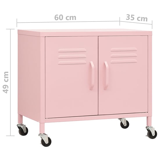 Emrik Steel Storage Cabinet With Castors In Pink_4