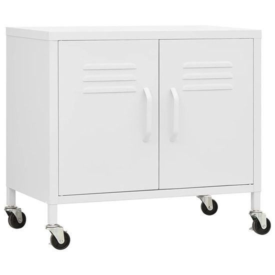 Emrik Steel Storage Cabinet With Castors In White