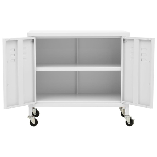 Emrik Steel Storage Cabinet With Castors In White_3