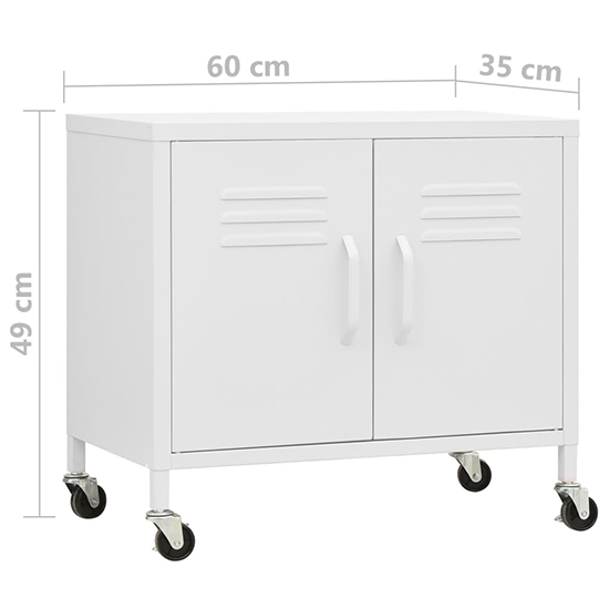 Emrik Steel Storage Cabinet With Castors In White