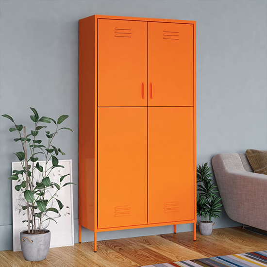 Emrik Steel Wardrobe With 2 Doors In Orange Furniture in Fashion