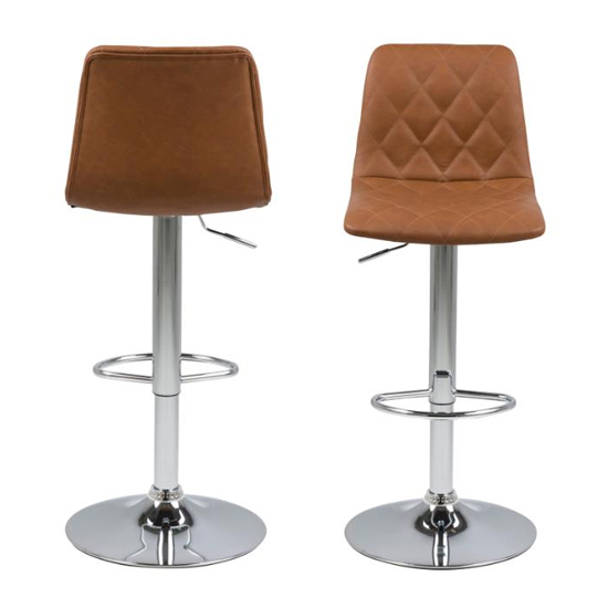 Emulot Light Brown Faux Leather Bar Stools In Pair_2