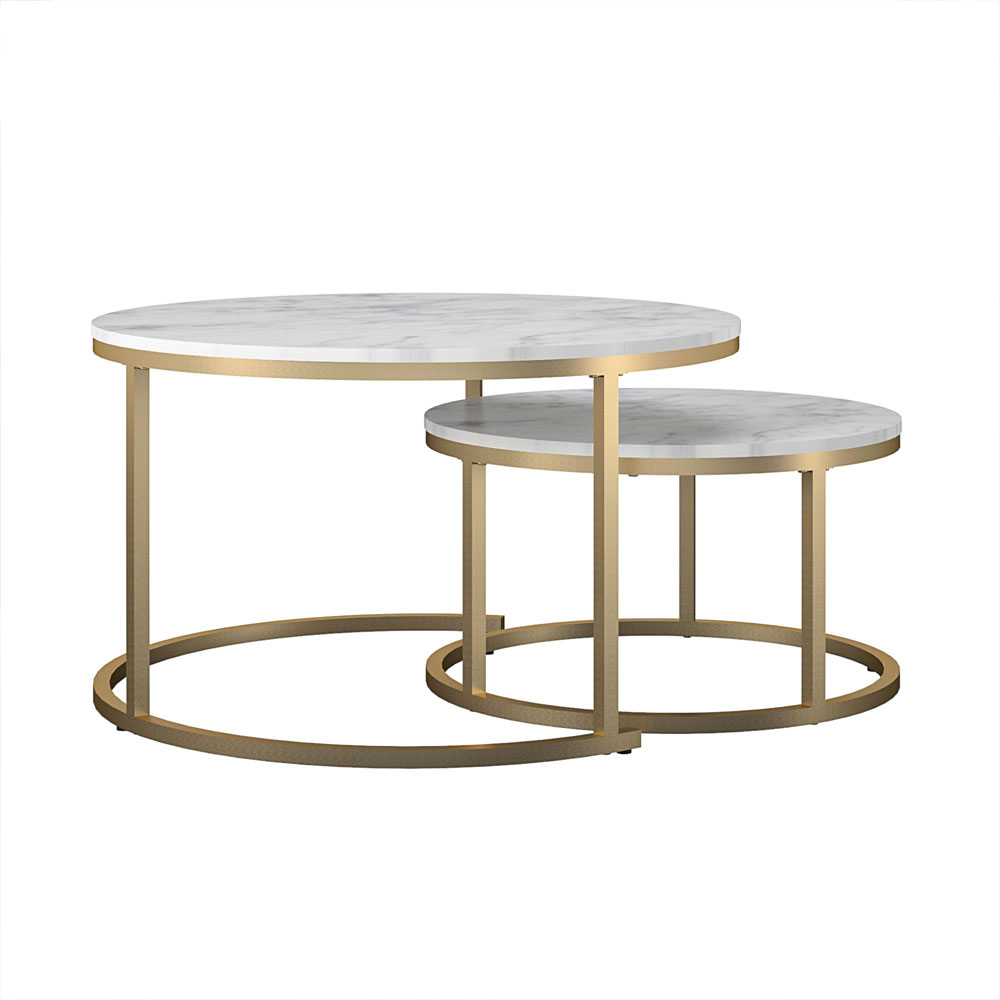 Emviro White Marble Effect Top Nesting Coffee Table with Gold Frame