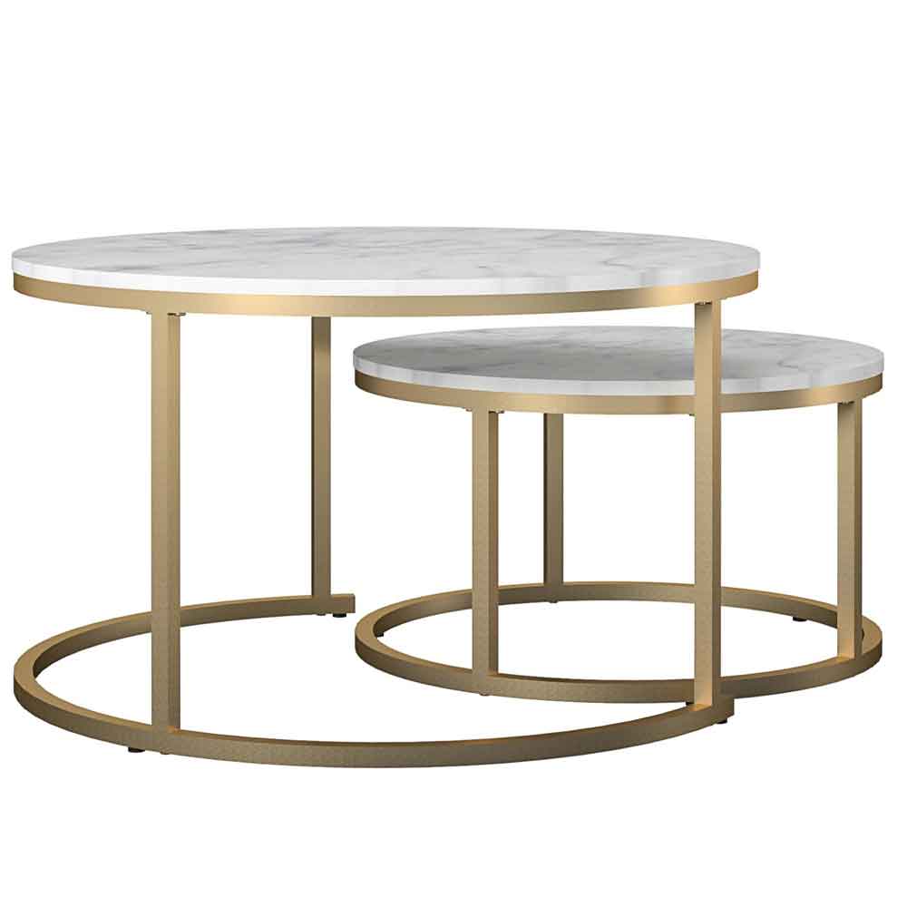 Emviro White Marble Effect Top Nesting Coffee Table with Gold Frame