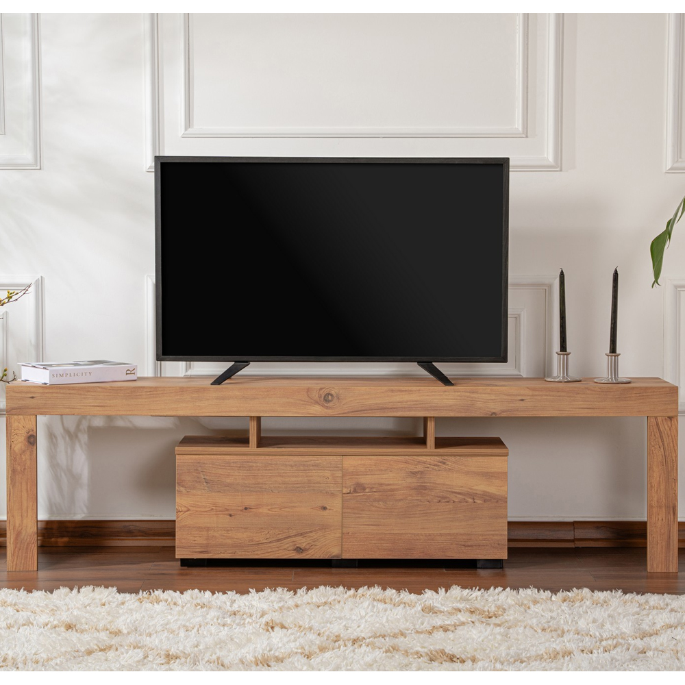 Enclor Wooden TV Stand with 2 Flap Doors in Atlantic Pine