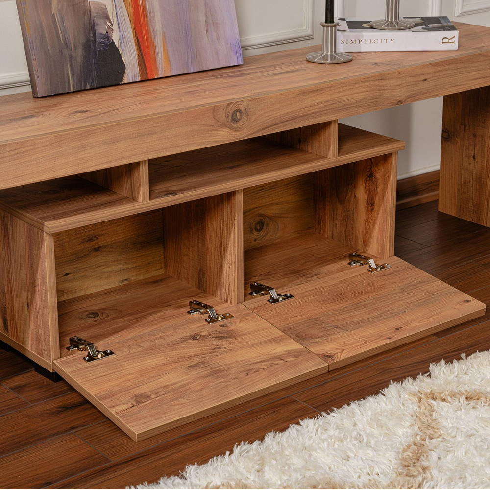 Enclor Wooden TV Stand with 2 Flap Doors in Atlantic Pine