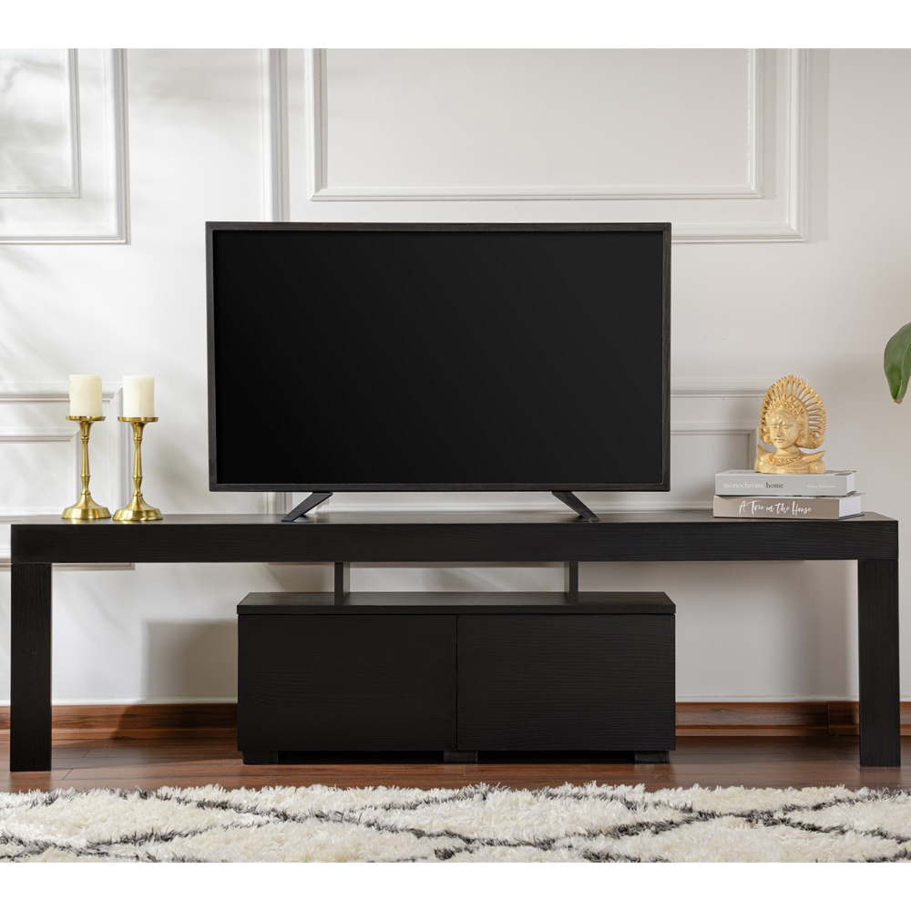 Enclor Wooden TV Stand with 2 Flap Doors in Black