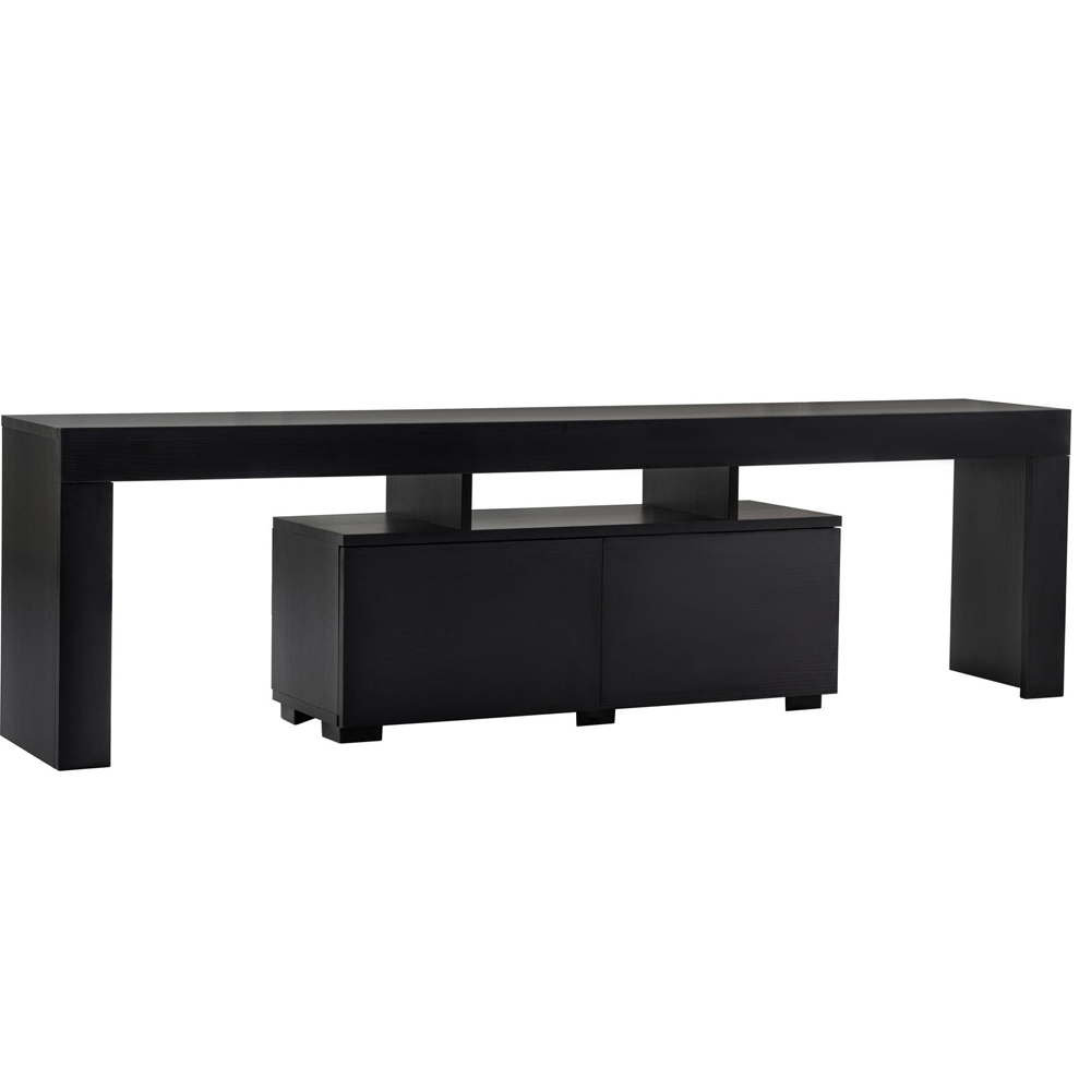 Enclor Wooden TV Stand with 2 Flap Doors in Black