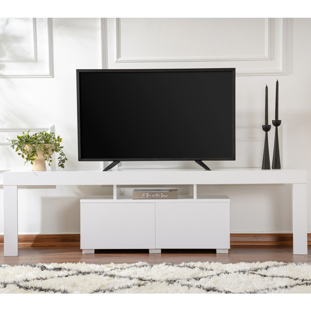 Enclor Wooden TV Stand with 2 Flap Doors in Natural White