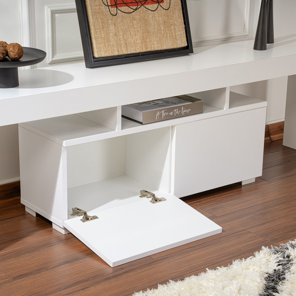 Enclor Wooden TV Stand with 2 Flap Doors in Natural White