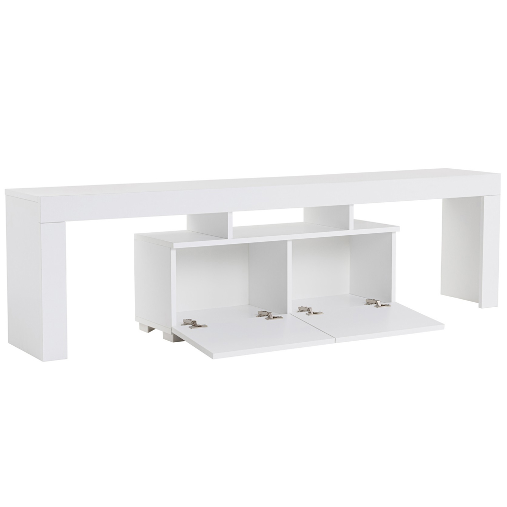 Enclor Wooden TV Stand with 2 Flap Doors in Natural White