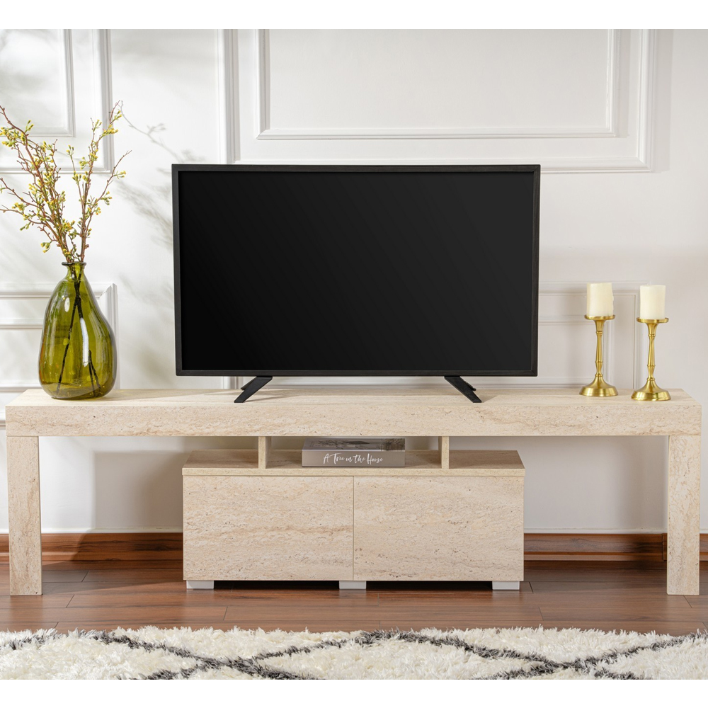 Enclor Wooden TV Stand with 2 Flap Doors in Travertine