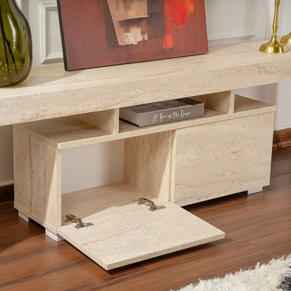 Enclor Wooden TV Stand with 2 Flap Doors in Travertine