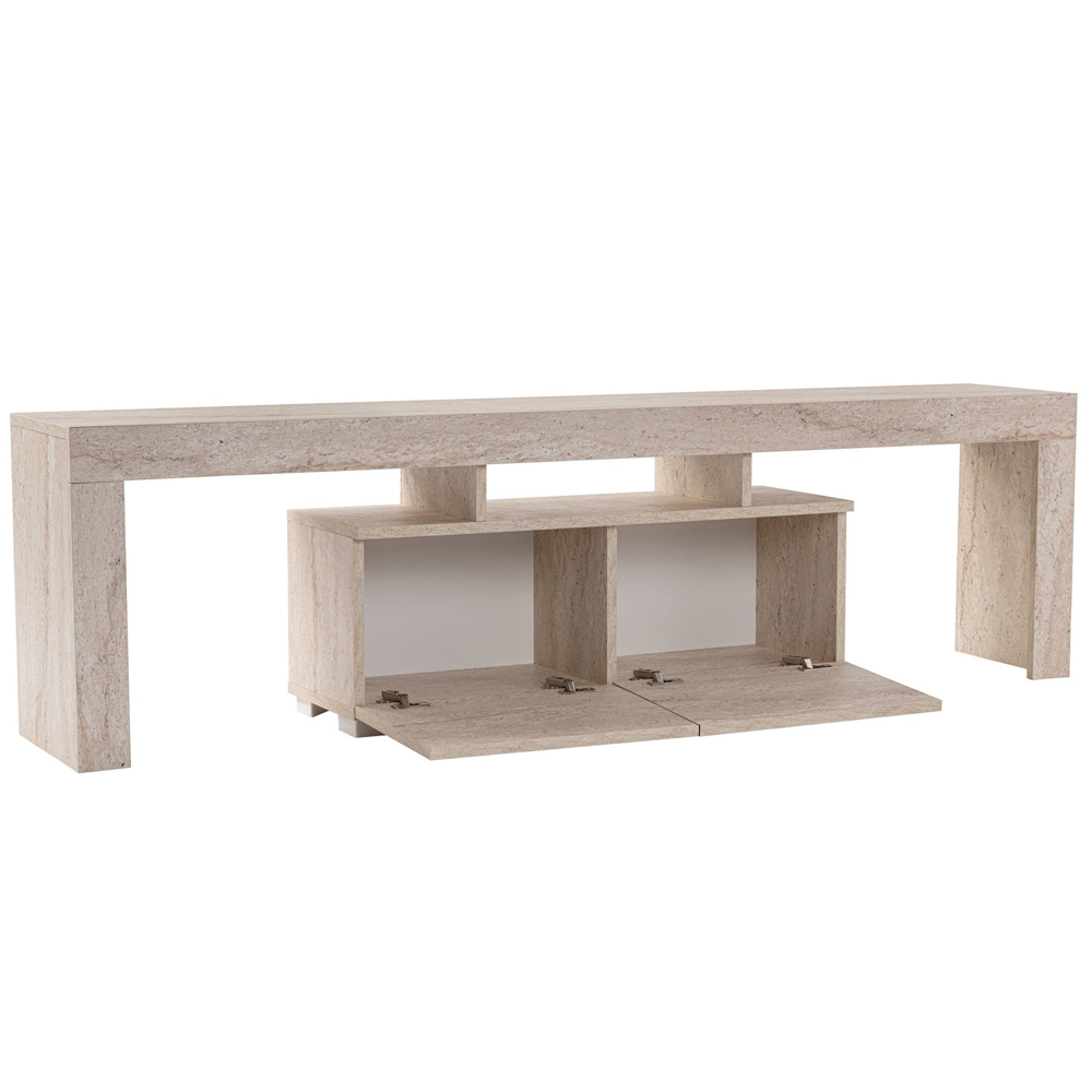Enclor Wooden TV Stand with 2 Flap Doors in Travertine