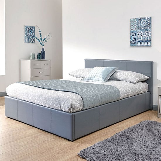 Product photograph of Eltham End Lift Ottoman Faux Leather King Size Bed In Grey from Furniture in Fashion