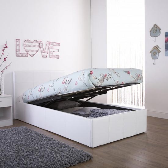 Product photograph of Eltham End Lift Ottoman Faux Leather Small Double Bed In White from Furniture in Fashion