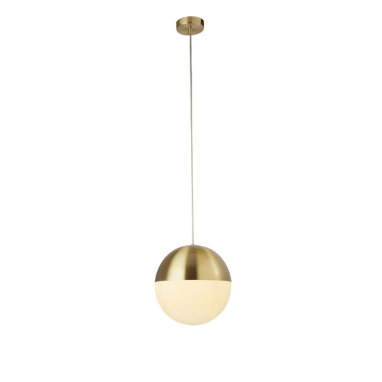 Photo of Ender wall hung 1 pendant light in satin brass with opal glass