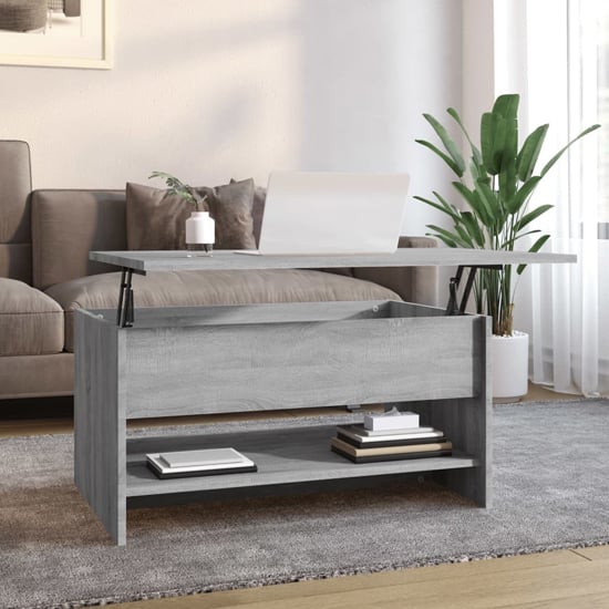 Product photograph of Engin Lift-up Wooden Coffee Table In Grey Sonoma Oak from Furniture in Fashion