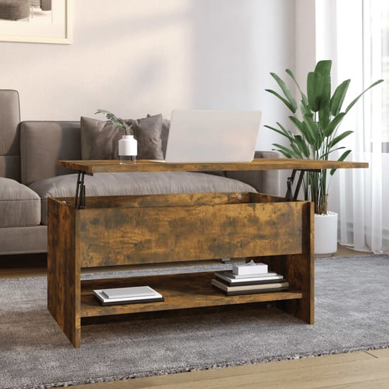 Photo of Engin lift-up wooden coffee table in smoked oak