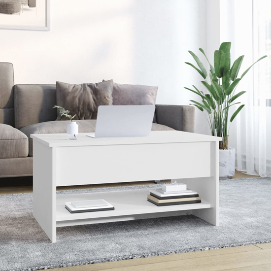 Engin Lift-Up Wooden Coffee Table In White