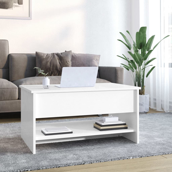 Engin Lift Up High Gloss Coffee Table In White