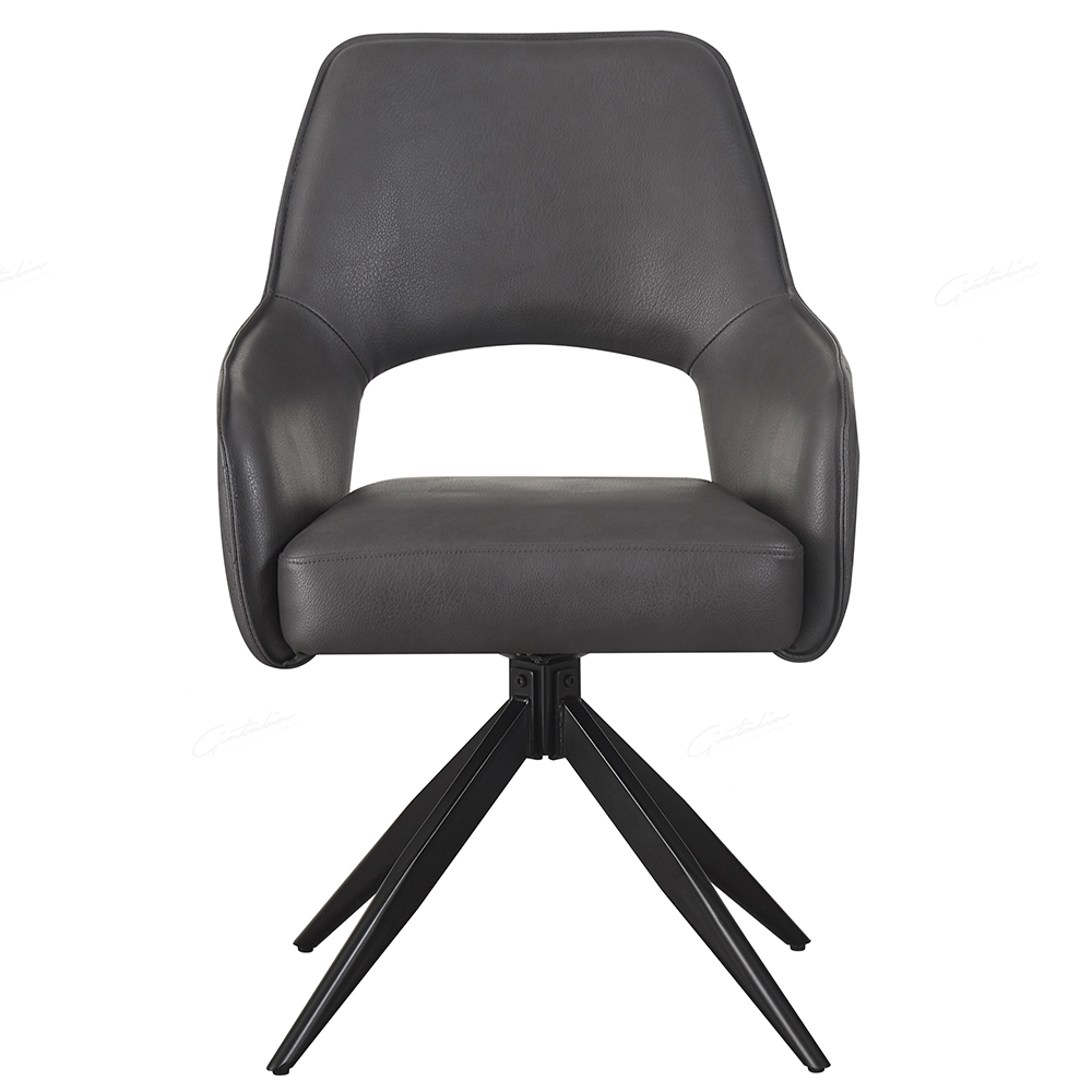 Enid Dark Grey PU Leather Dining Chairs With Black Legs In Pair
