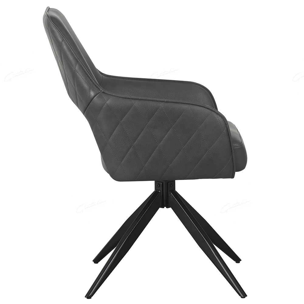 Enid Dark Grey PU Leather Dining Chairs With Black Legs In Pair