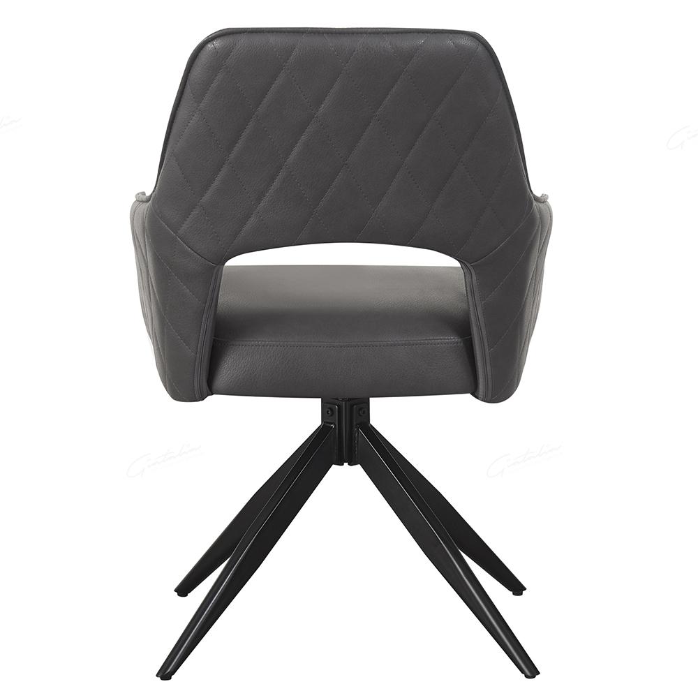 Enid Dark Grey PU Leather Dining Chairs With Black Legs In Pair