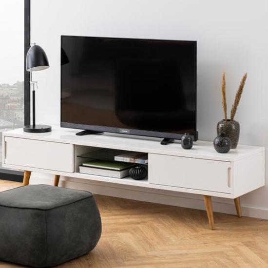 Read more about Enid high gloss 2 doors tv stand in white and ash oak
