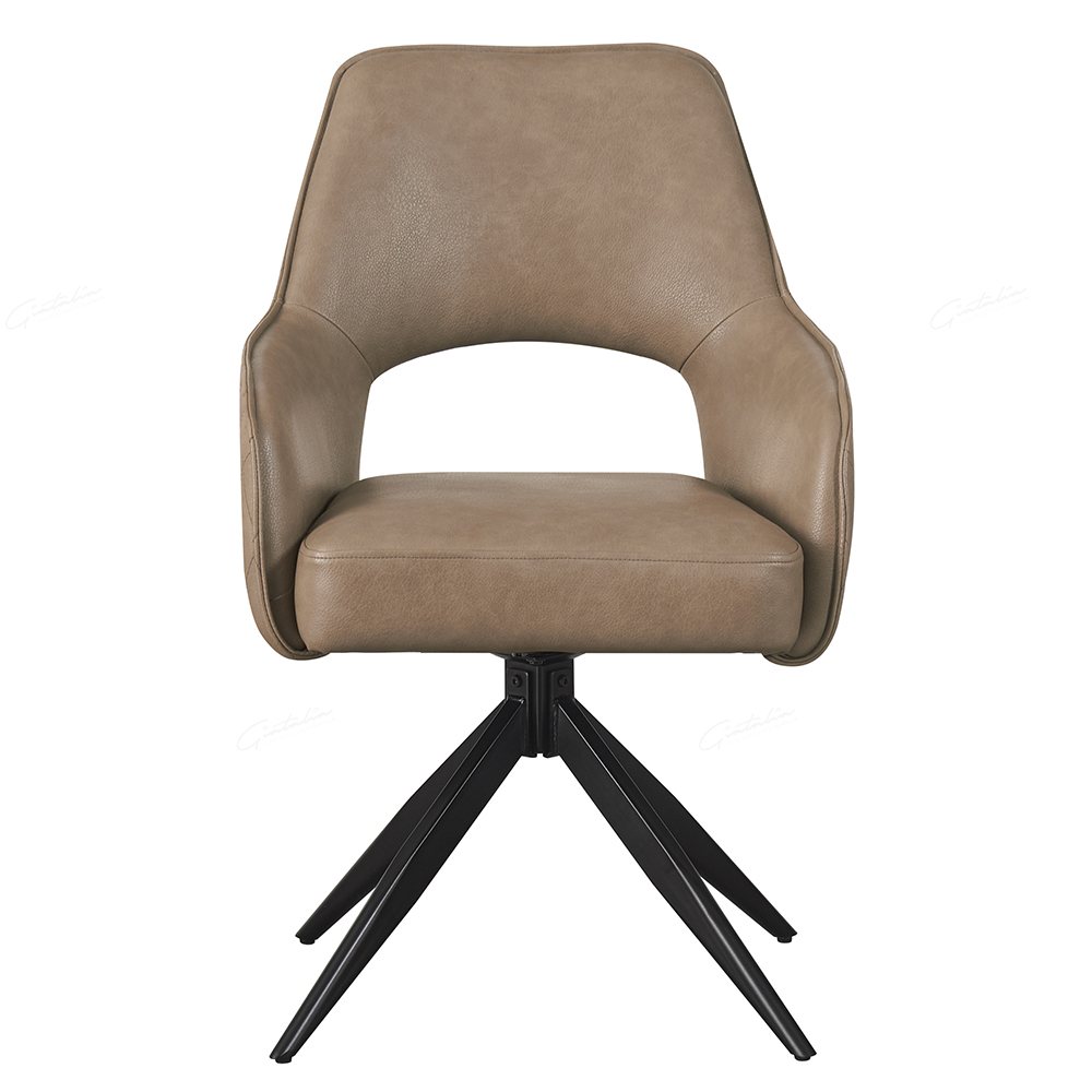 Enid Taupe PU Leather Dining Chairs With Black Legs In Pair