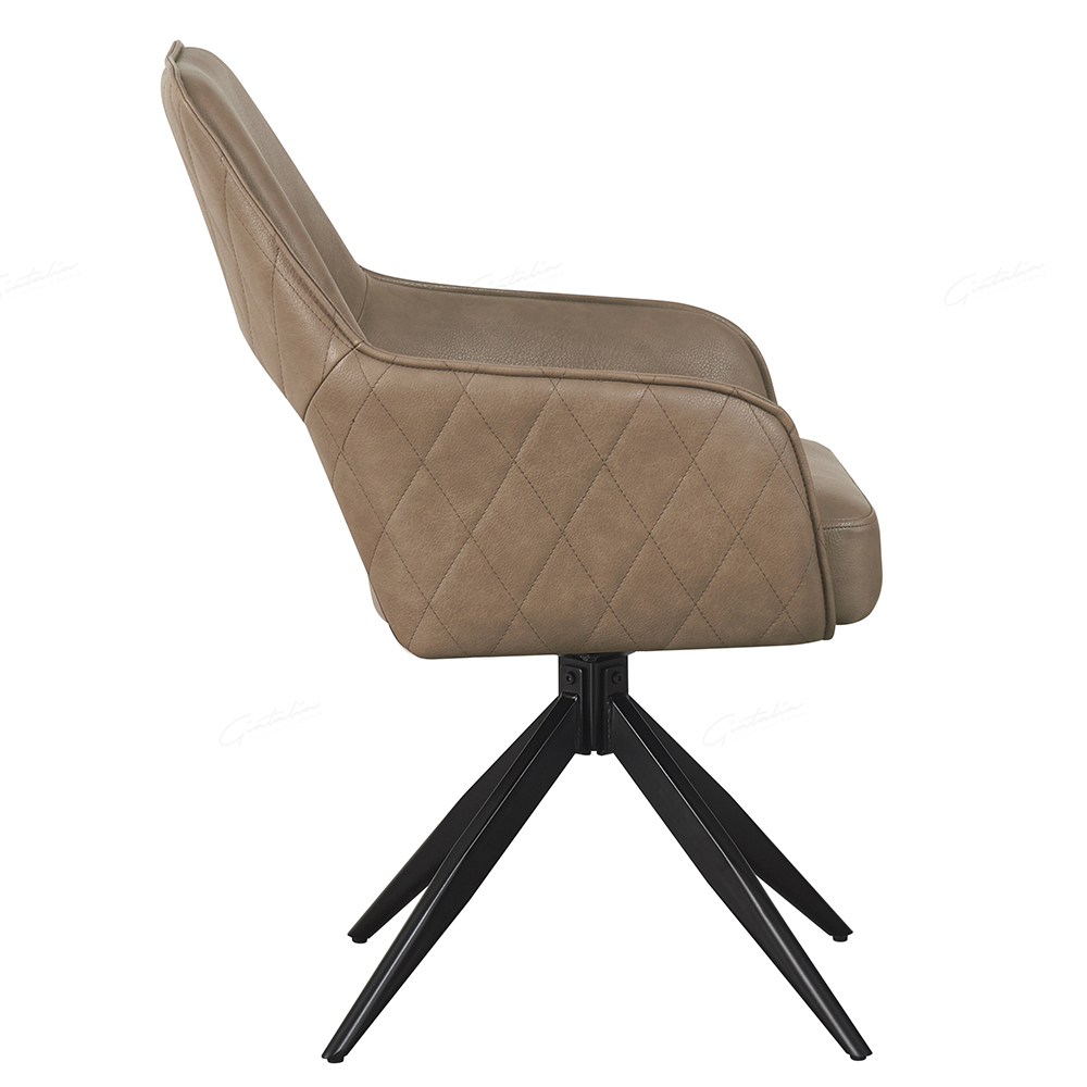 Enid Taupe PU Leather Dining Chairs With Black Legs In Pair