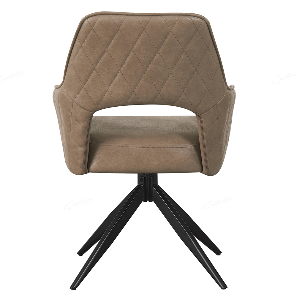 Enid Taupe PU Leather Dining Chairs With Black Legs In Pair
