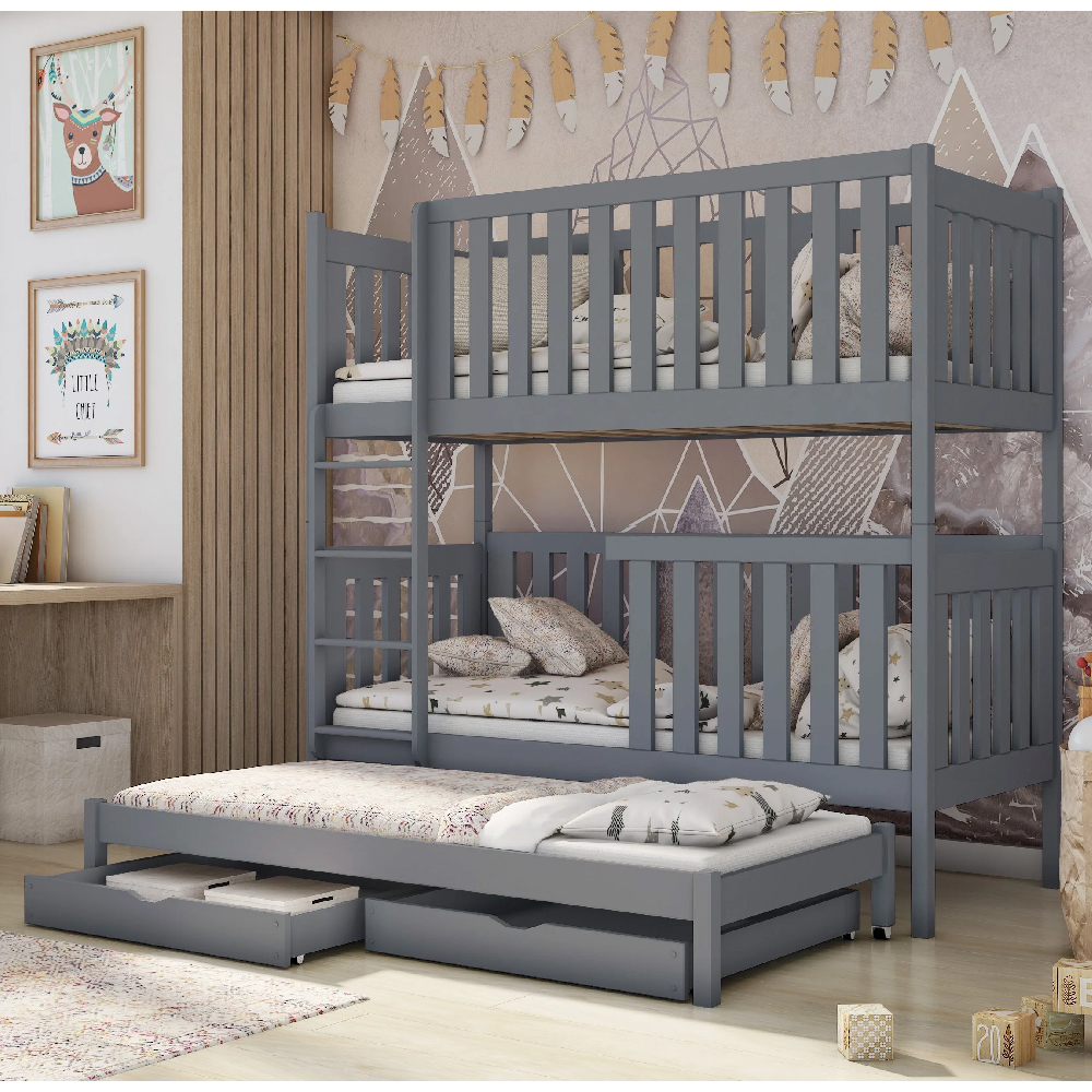 Read more about Enid wooden bunk bed without mattress and trundle in matt grey