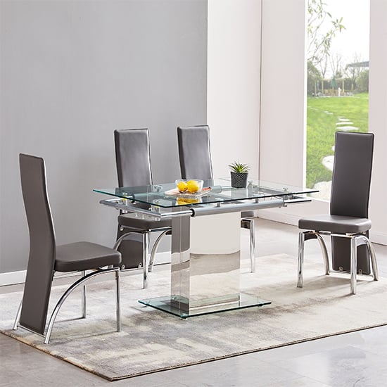 Read more about Enke extending glass dining table with 4 romeo grey chairs