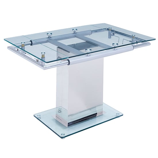 Enke Extending Clear Glass Dining Table With 4 Dora Grey Chairs_2