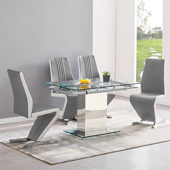 Photo of Enke extending glass dining table with 4 gia grey white chairs