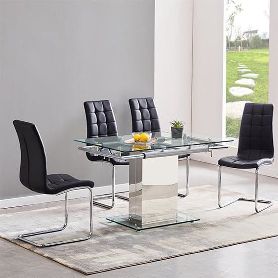 Enke Extending Glass Dining Table With 4 Paris Grey Chairs