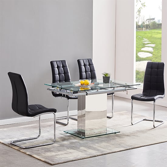 Read more about Enke extending glass dining table with 4 paris grey chairs