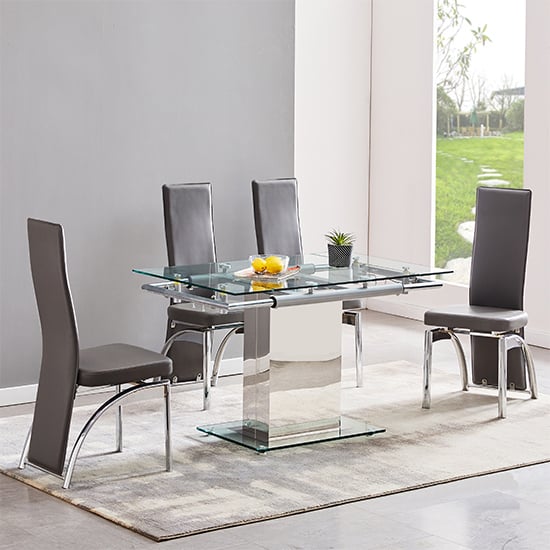Enke Extending Clear Glass Dining Table With Chrome Base_6