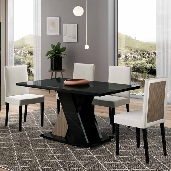 Enna Black High Gloss Dining Table With 4 White Chairs