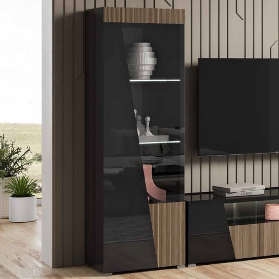 Product photograph of Enna High Gloss Display Cabinet 1 Door Left In Black And Led from Furniture in Fashion