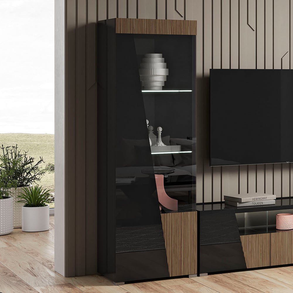 Read more about Enna high gloss display cabinet 1 door left in black and led