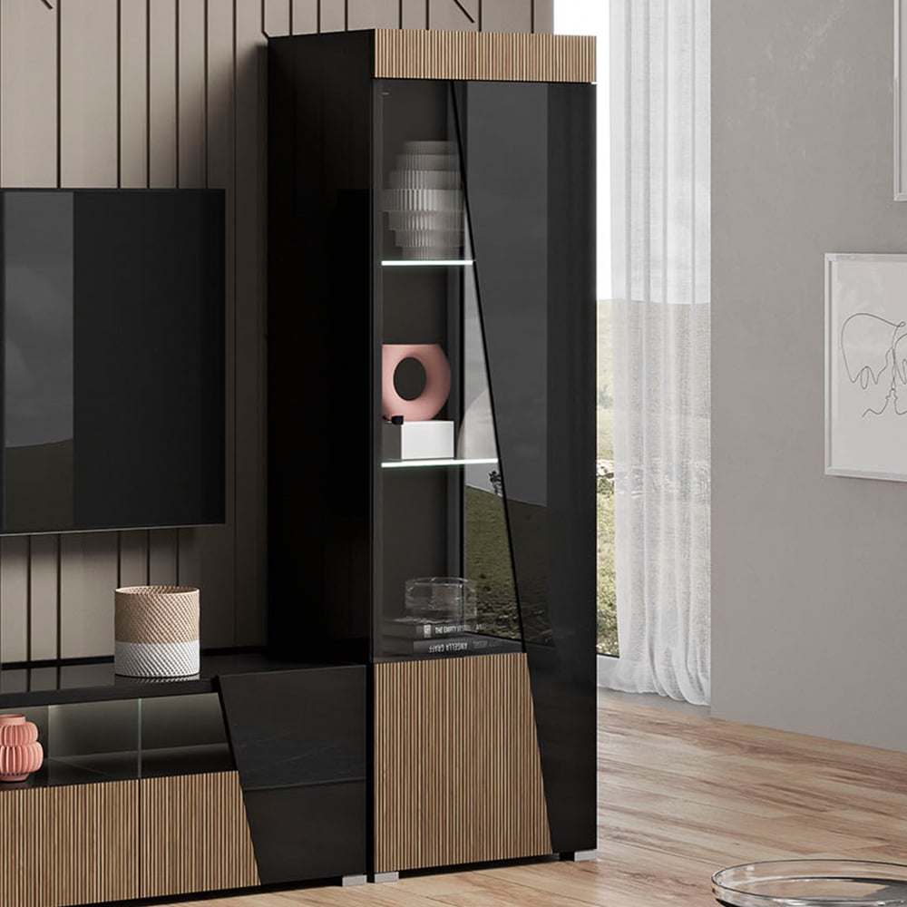 Product photograph of Enna High Gloss Display Cabinet 1 Door Right In Black And Led from Furniture in Fashion