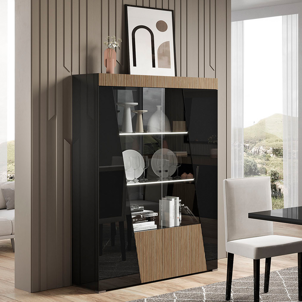 Read more about Enna high gloss display cabinet in black with 2 doors and led