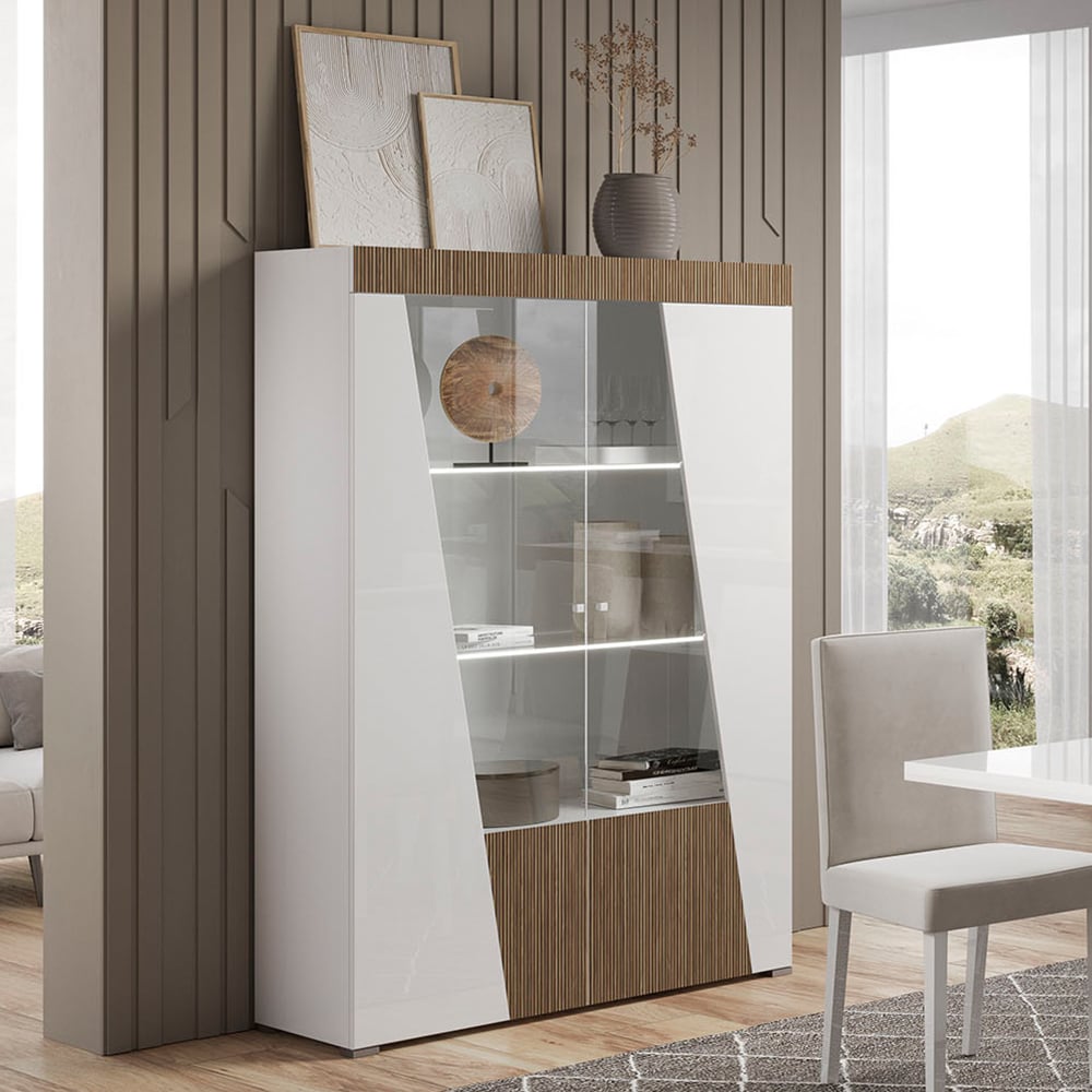 Read more about Enna high gloss display cabinet in white with 2 doors and led