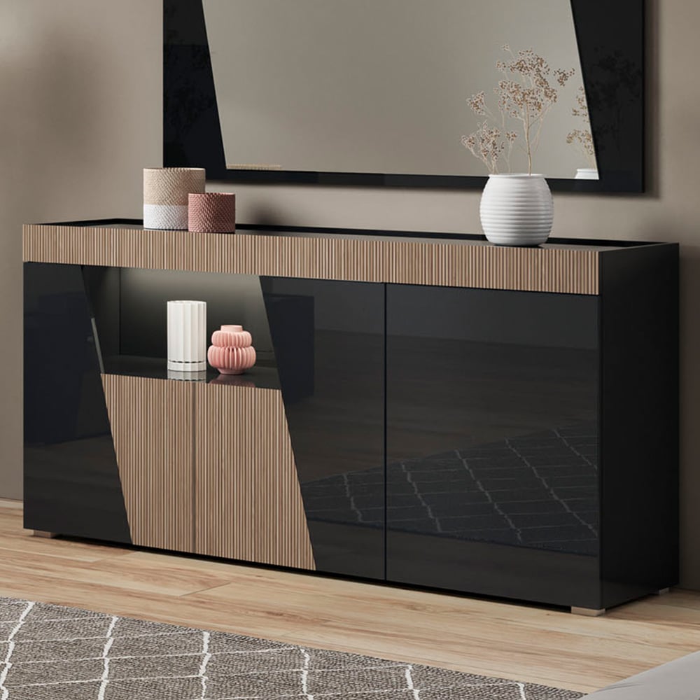 Read more about Enna high gloss sideboard in black with 3 doors and led