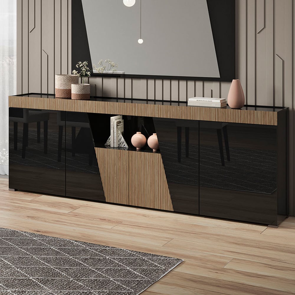 Read more about Enna high gloss sideboard in black with 4 doors and led